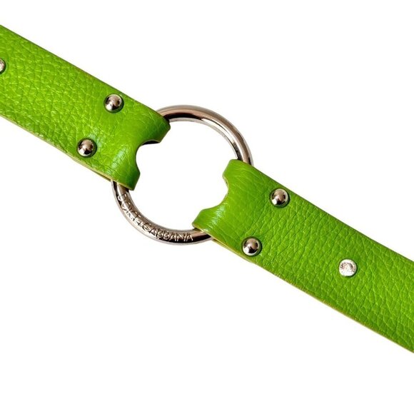 VTG Y2K Authentic Dolce & Gabbana Leather Belt 95-38 Green Rhinestones Rings main image 10